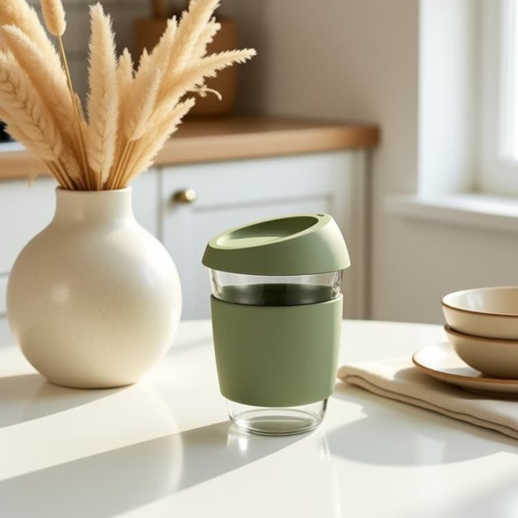 IKOO Reusable Leak-proof Glass Coffee Mug with Lid Lock