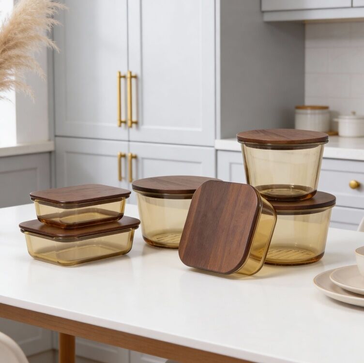 IKOO Wholesale High Borosilicate Glass Food Container with Acacia Wood Lid