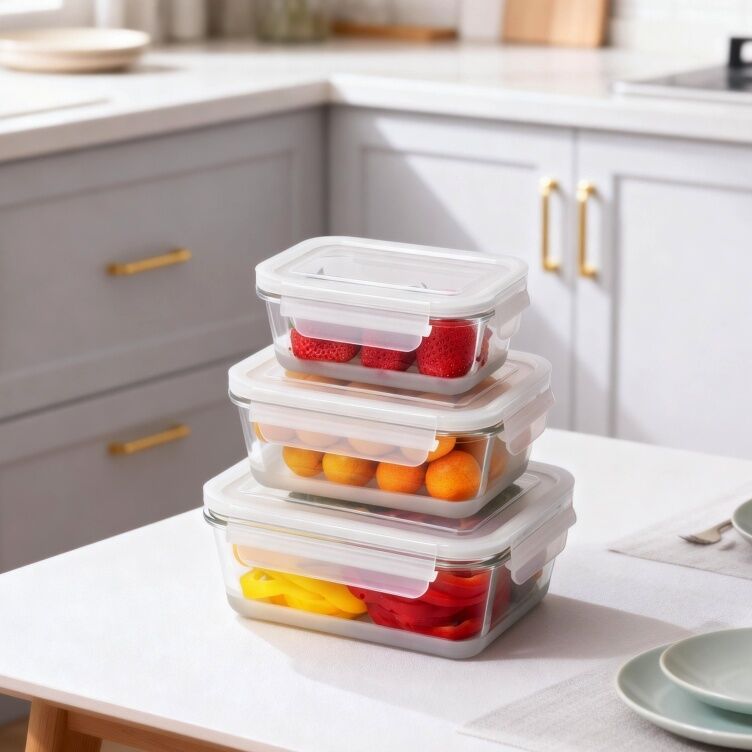 High Borosilicate Glass Food Storage Container with Snap Airtight Lid for Microwave and Oven