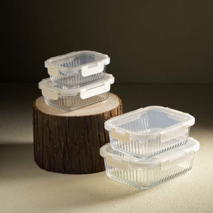 IKOO High Borosilicate Glass Meal Prep Container with Airtight Locking Lids