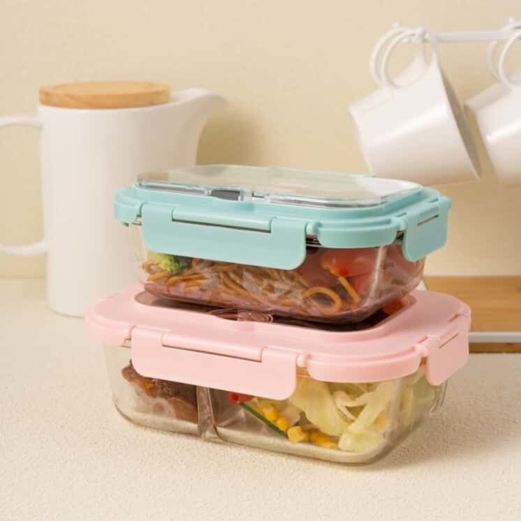 IKOO ODM 3 Compartment Glass Bento Box with Utensils