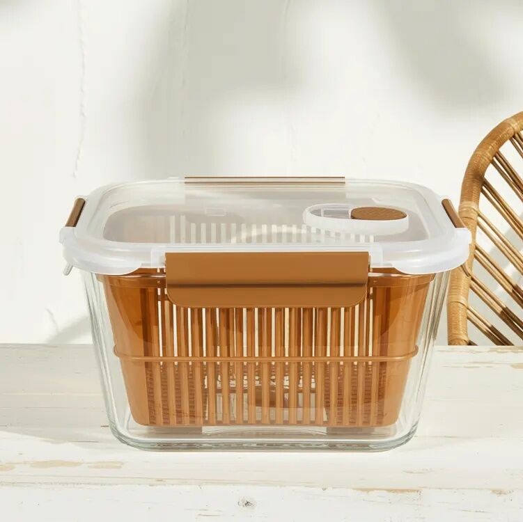 IKOO Large Rectangular Glass Food Container with Sliding Vent Lid