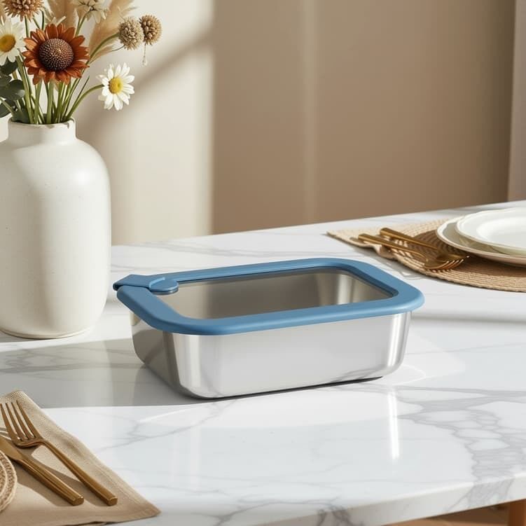 IKOO Plastic-Free Stainless Steel Lunch Box with Glass Lid