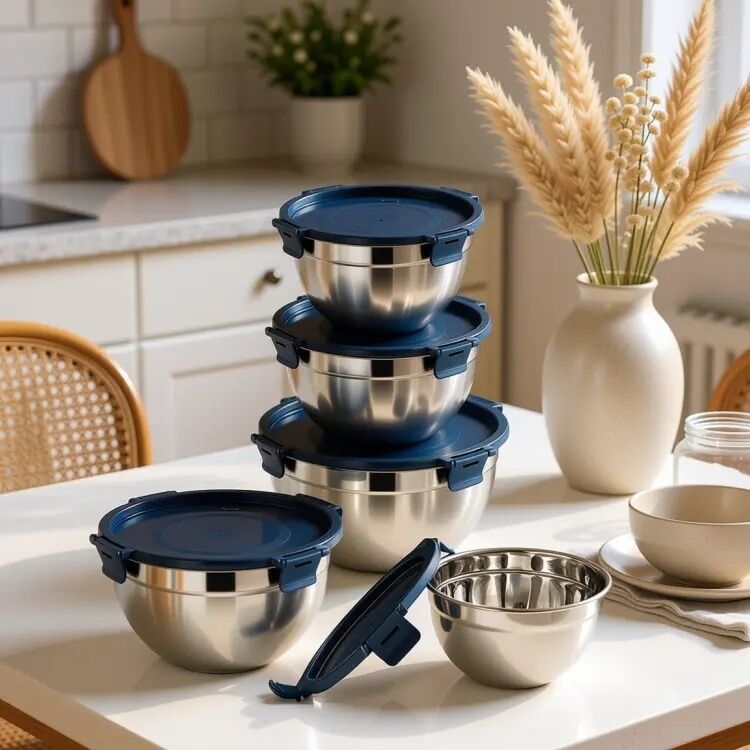 IKOO 304 Stainless Steel Salad Bowl with Leakproof Cool Lock Lid