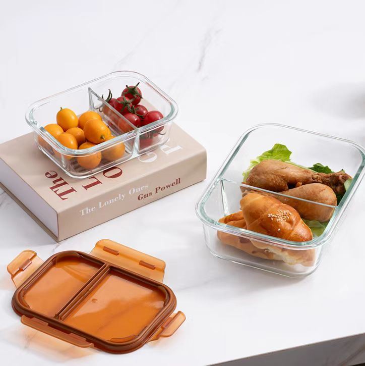 IKOO 570ml 980ml 1360ml Divided Glass Food Container with Cool Lock Lid