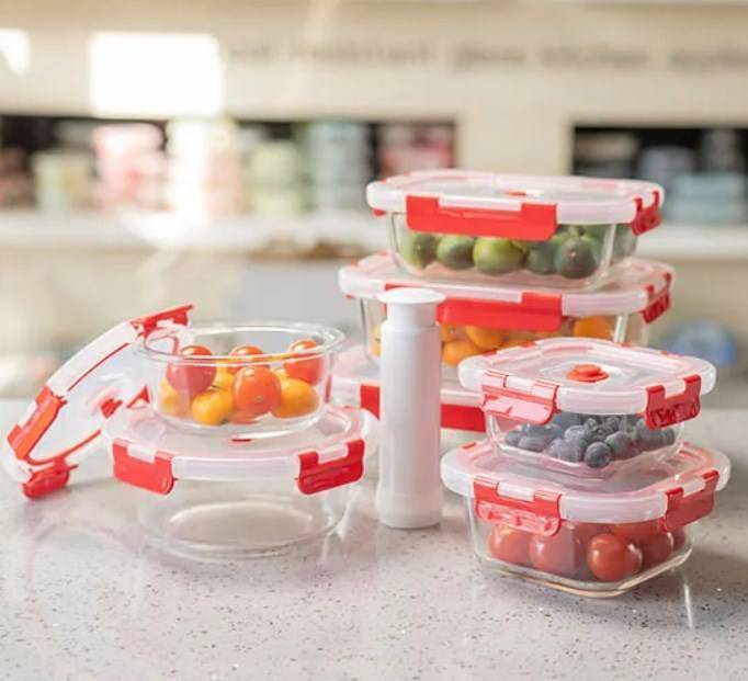 IKOO Vacuum Glass Food Container with Lid for Food Freshness Preservation