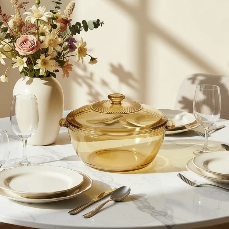 IKOO Round Amber Color High Borosilicate Glass Casserole Dish with Lid