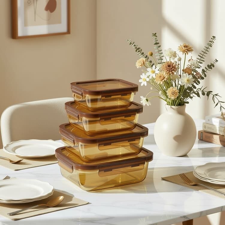 IKOO Amber Glass Meal Prep Containers Microwave Safe Glass Lunch Box
