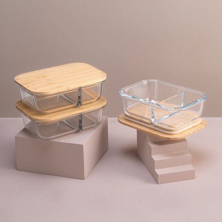 IKOO Bamboo Lid Divided Glass Container Manufacturers