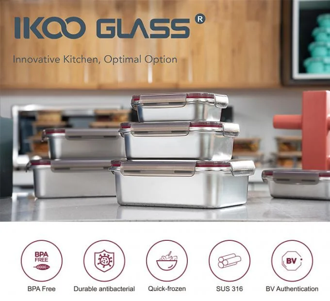 BPA Free Airtight Stainless Steel Food Storage Container with Multiple Sizes and Leak-proof PP Lid