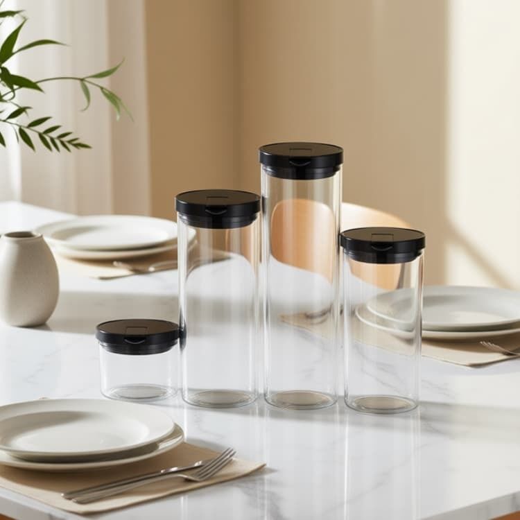 IKOO Custom Logo Clear Glass Canister and Pantry Storage Container with Lid