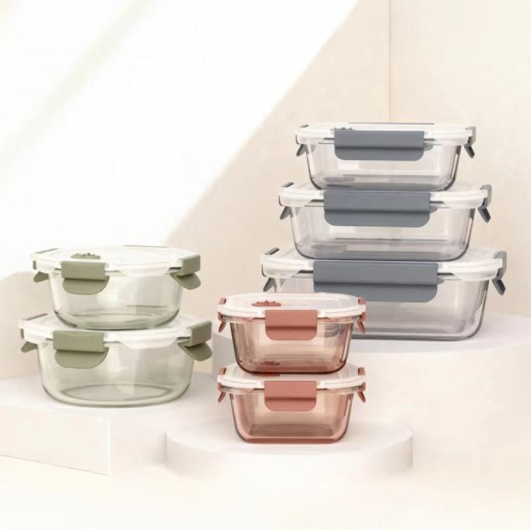 IKOO Custom Colored Stackable Glass Food Container with Locking Lid