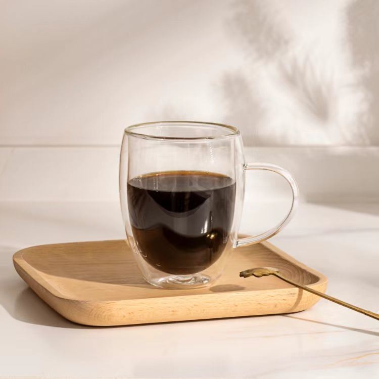 IKOO Double Wall Glass Coffee Mug with Insulation Oven and Freezer Safe