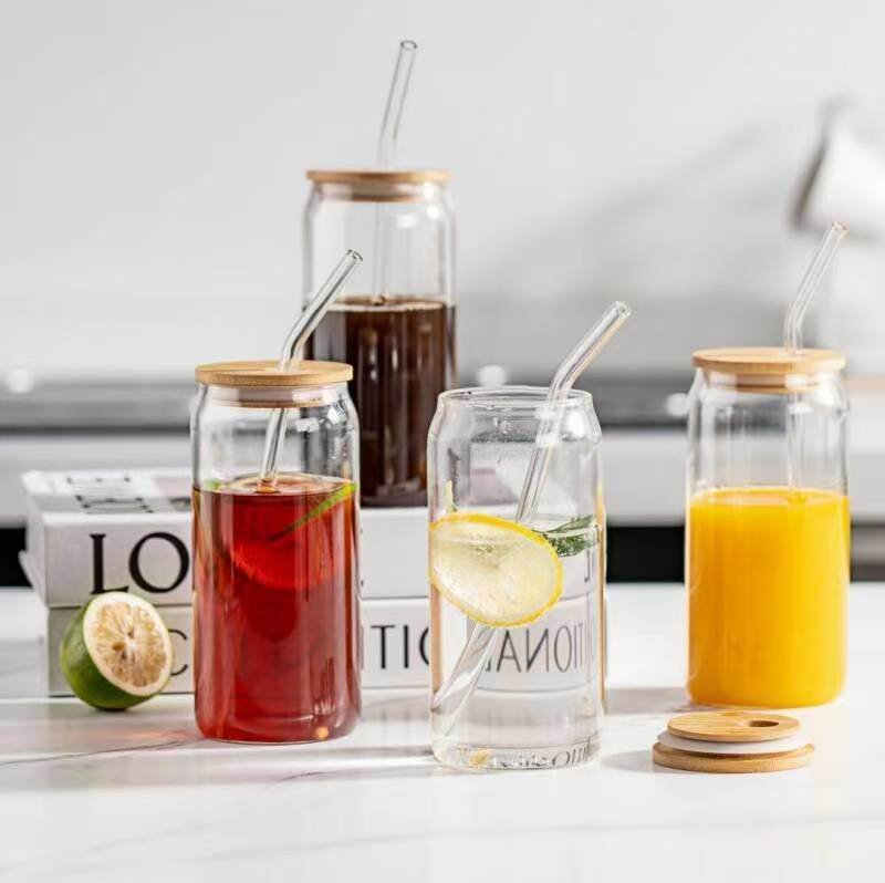 IKOO Eco-Friendly Glass Tumbler with Bamboo Lid and Glass Straw