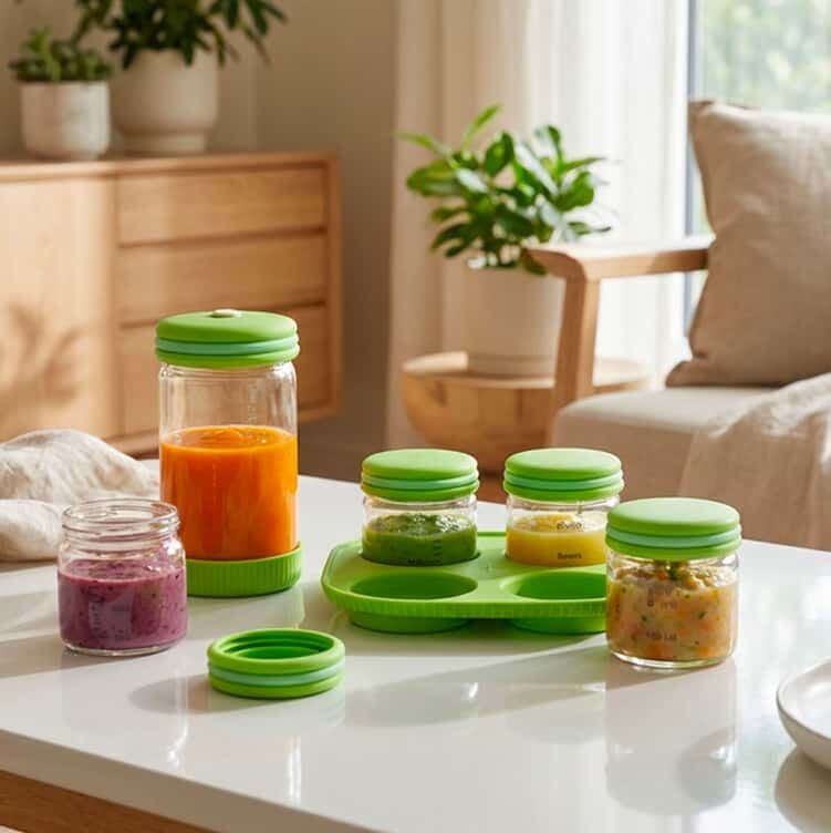 IKOO Glass Baby Food Containers with Silicone Lids and Tray