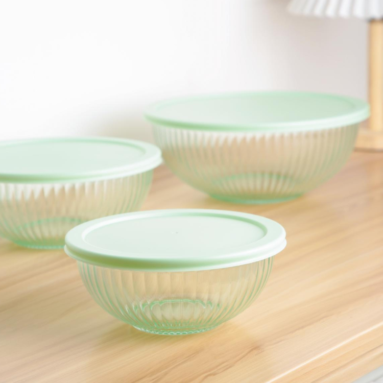 IKOO High Borosilicate Glass Salad Bowl with PE Lid – 1000ml to 3500ml