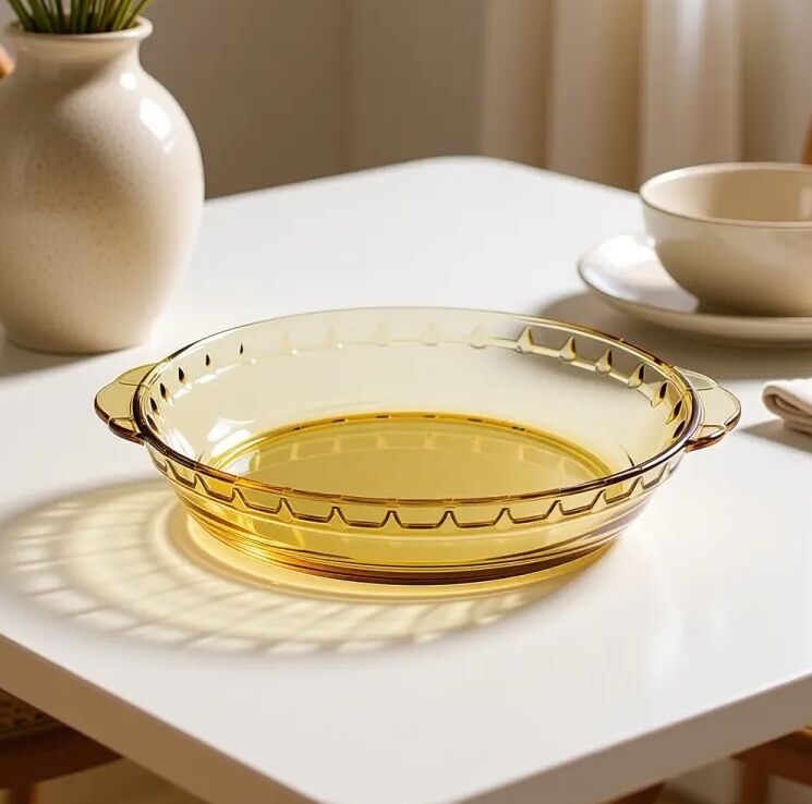 IKOO Round Baking Dishes Amber Glass Pie Dishes Serving Plates