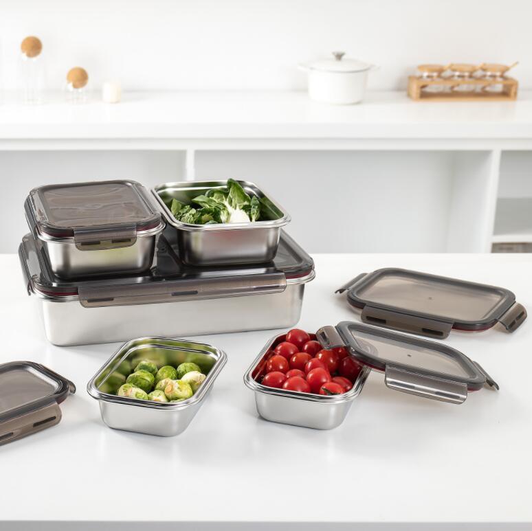 IKOO Dishwasher Safe Stackable Lightweight Stainless Steel Food Storage Container Set