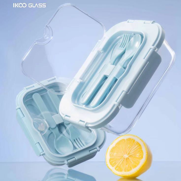 IKOO Lunch Box Glass Meal Prep Containers with Lids and Utensils