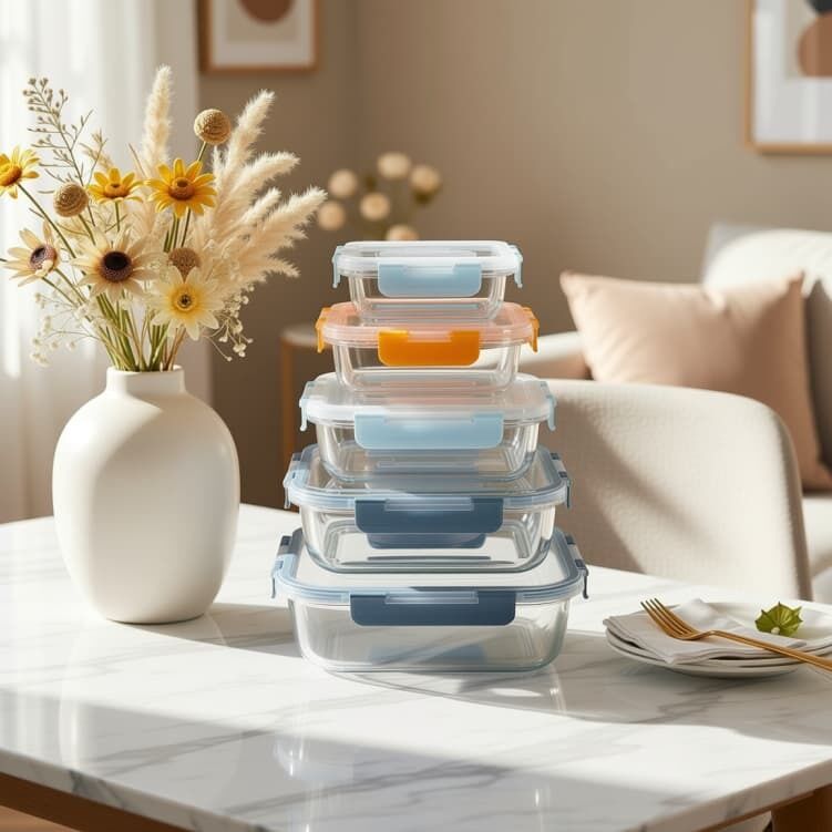 IKOO Airtight Glass Lunch Containers with Snap Locking Lids