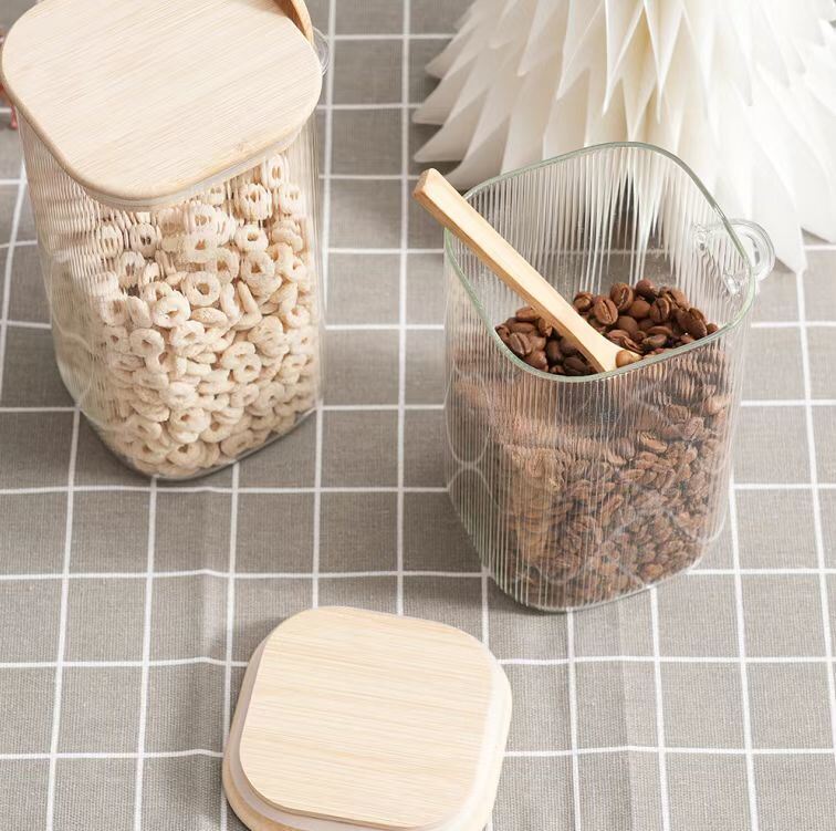 IKOO Ribbed Design High Borosilicate Glass Food Storage Jar with Bamboo Lid