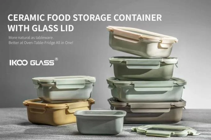 Stackable Ceramic Food Storage Container with Glass Lid