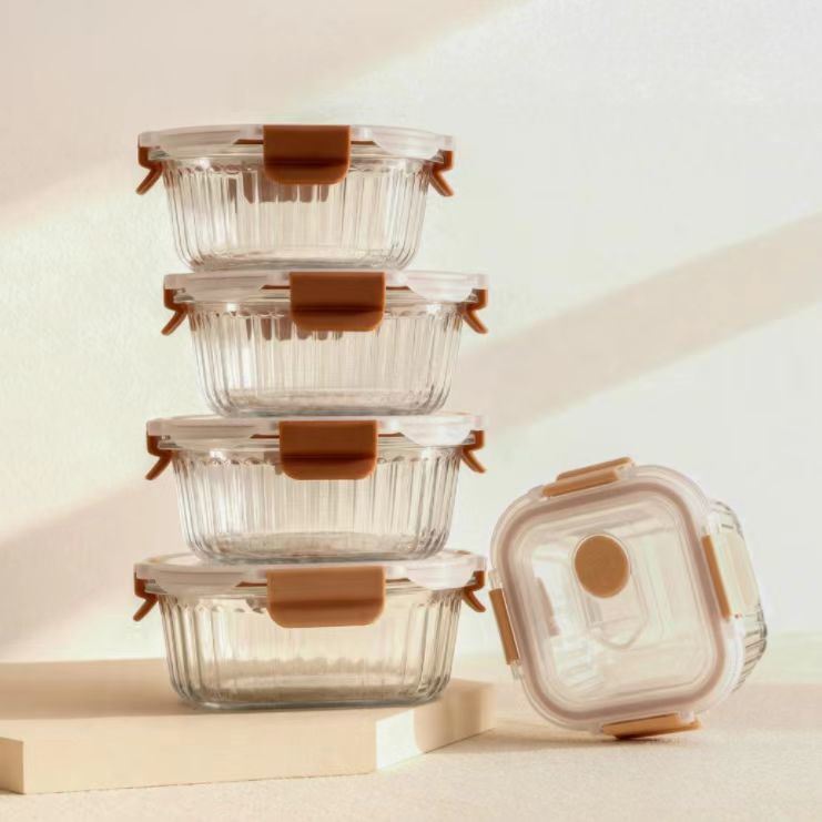 IKOO Microwave Safe Borosilicate Glass Food Container with Snap Locking Lids