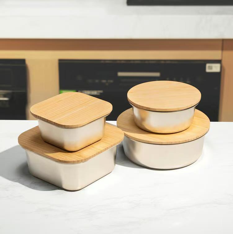 IKOO Reusable Stainless Steel Food Containers with Bamboo Cutting Board Lids