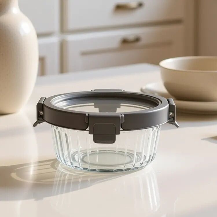 IKOO Striped Glass Food Container with Tempered Glass Lid
