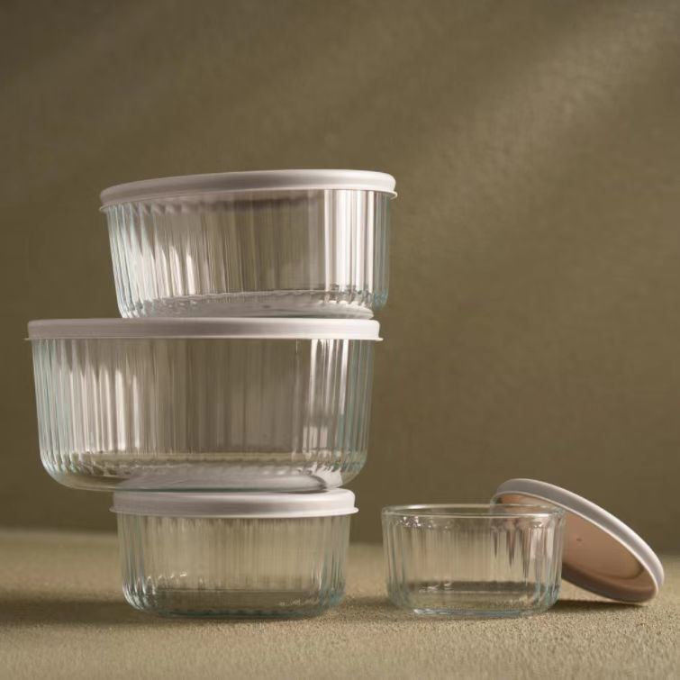 IKOO High Quality Striped Glass Food Container with PE Lid