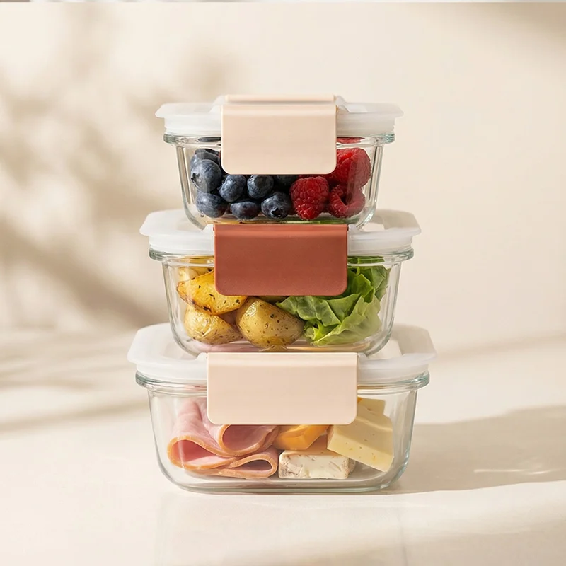 IKOO Glass Food Containers with Glass-Lids and Air Vent for leftovers