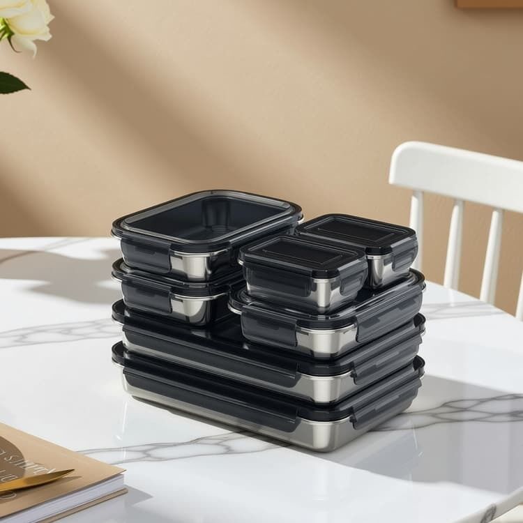 IKOO Modular Stackable Stainless Steel Food Container with Snap Locking Lid