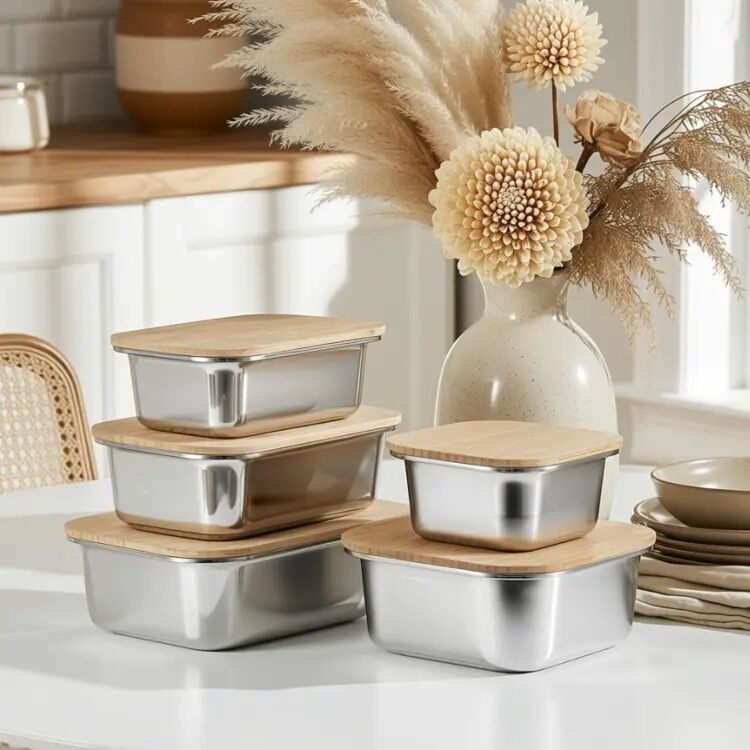 IKOO BPA-Free Dishwasher Safe Stainless Steel Lunch Box with Bamboo Lid