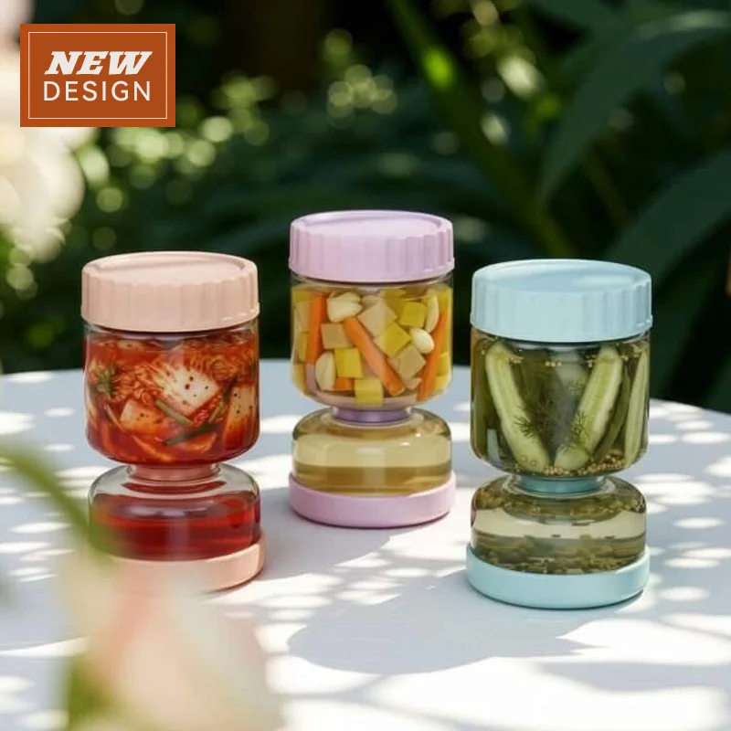 IKOO 750ml Hourglass Pickle Jar with Silicone Partition & Non-Slip Sleeve
