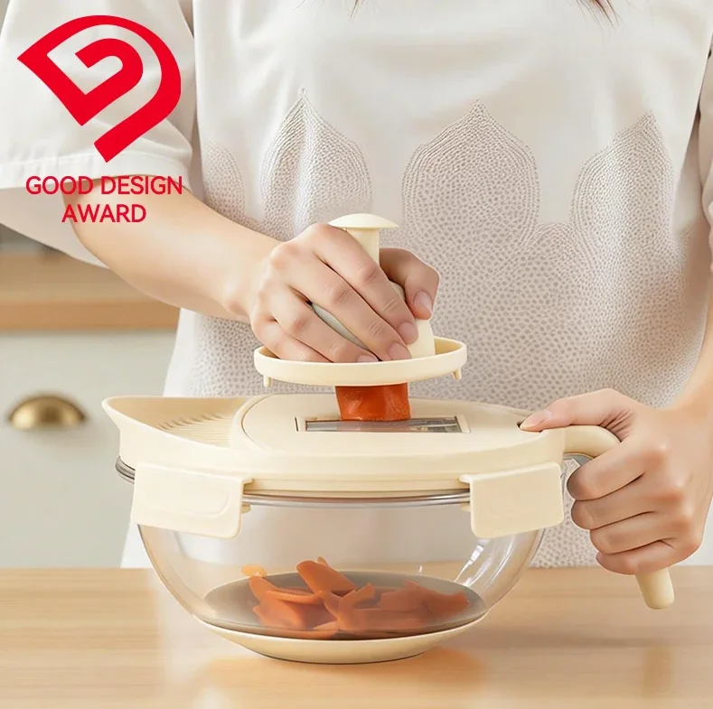 IKOO Borosilicate Glass Salad Bowl with 5-in-1 Grater Set and Non-Slip Silicone Base