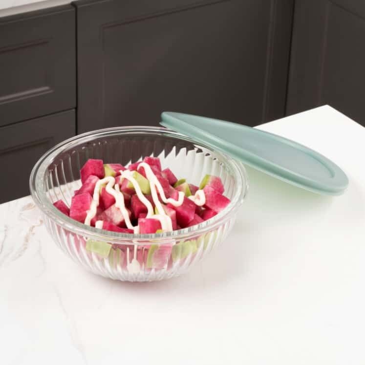IKOO Ribbed Glass Mixing Bowls with Leakproof Airtight Lids