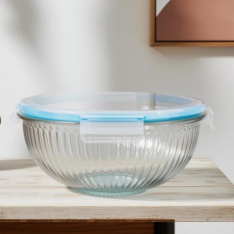 Striped High Borosilicate Glass Mixing Bowl 180ml-3500ml with PP Lock Lid