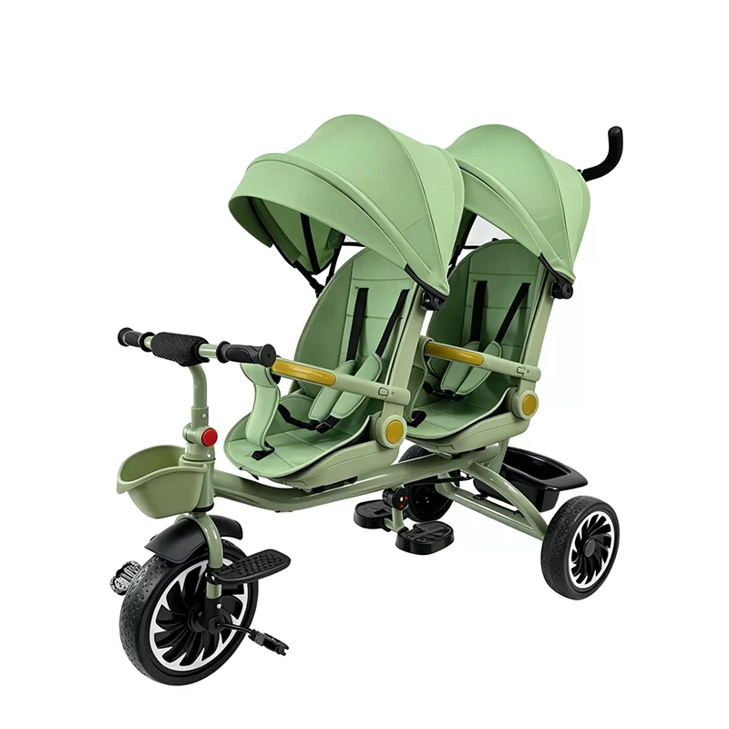 Waqile New Model High-Carbon Steel Children’s Twin Tricycle With Featuring Swiveling Seats And Foldable Footrests