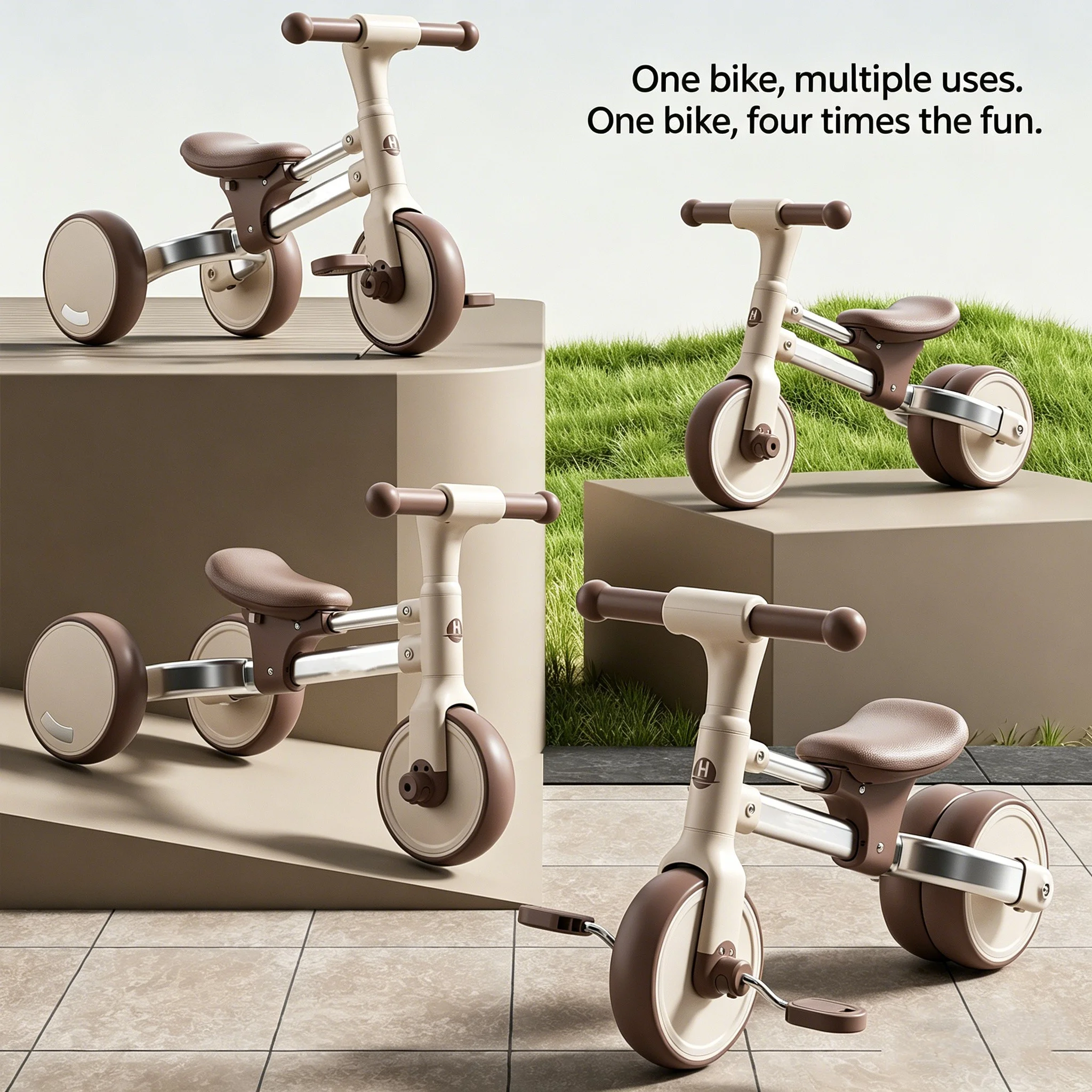 WAQILE  Best Quality 4-in-1 Plastic Pedal Kids’ Balance Bike with Training Wheels for Children Aged 2 to 4 Years