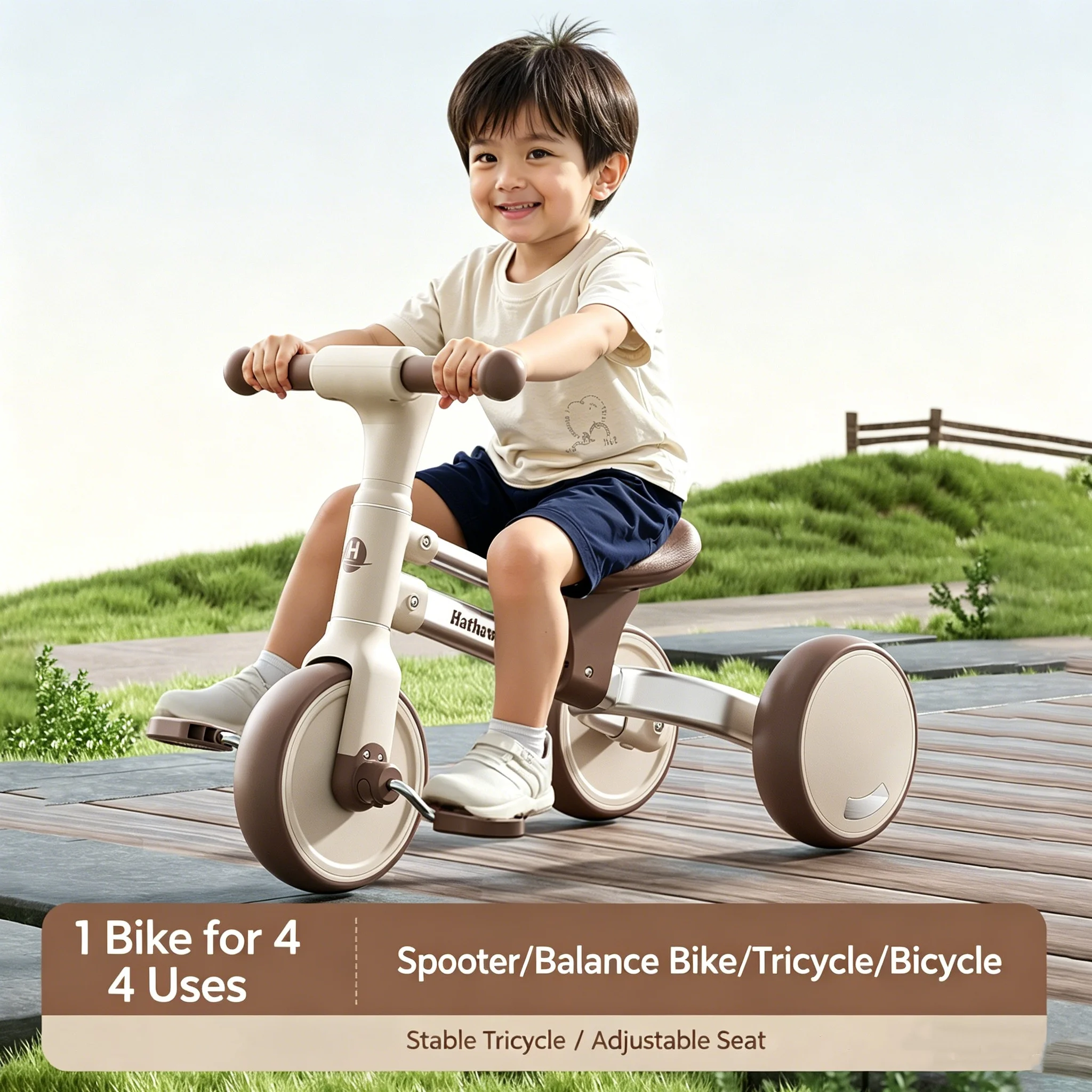 WAQILE  Best Quality 4-in-1 Plastic Pedal Kids’ Balance Bike with Training Wheels for Children Aged 2 to 4 Years