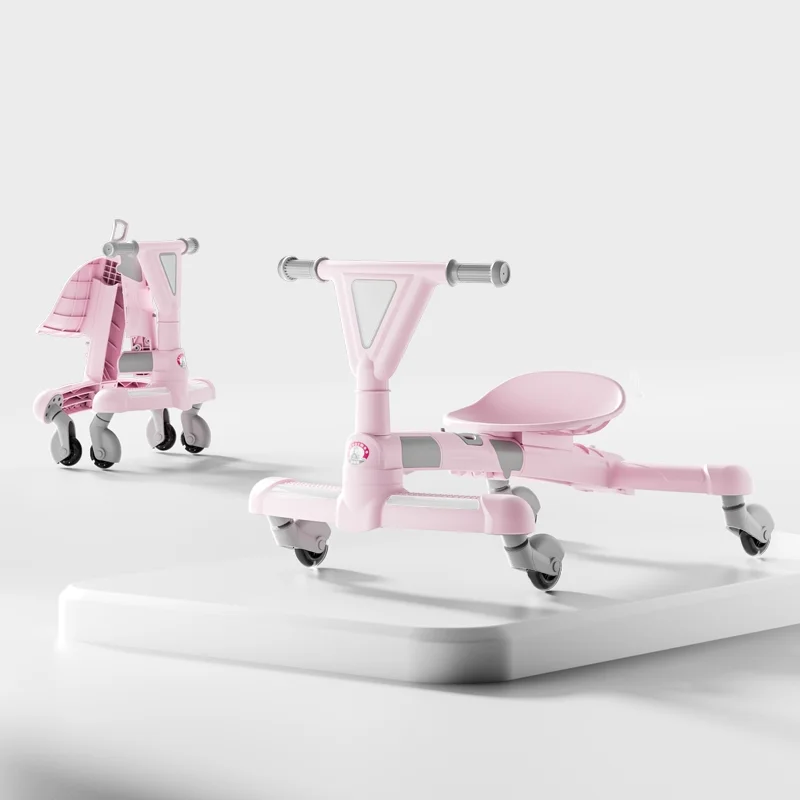 Silent 4-Wheel Steering Belt Push Handle Swing Scooter Gear Multi-Functional Electric Kids’ Swing Cars for Girls
