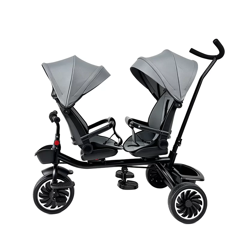 Waqile New Model High-Carbon Steel Children’s Twin Tricycle With Featuring Swiveling Seats And Foldable Footrests