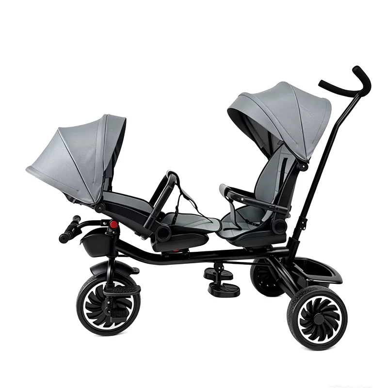 Waqile New Model High-Carbon Steel Children’s Twin Tricycle With Featuring Swiveling Seats And Foldable Footrests