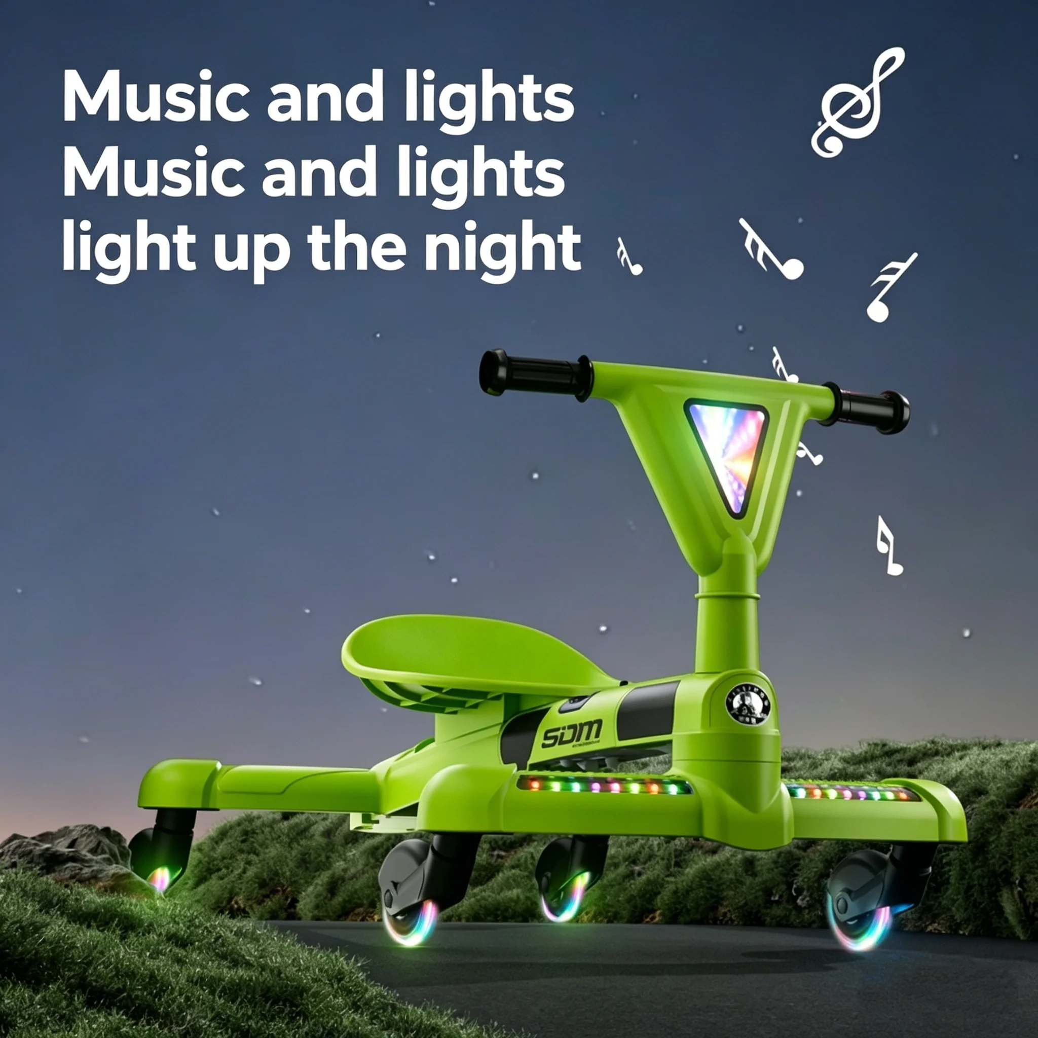 Silent 4-Wheel Steering Belt Push Handle Swing Scooter Gear Multi-Functional Electric Kids’ Swing Cars for Girls