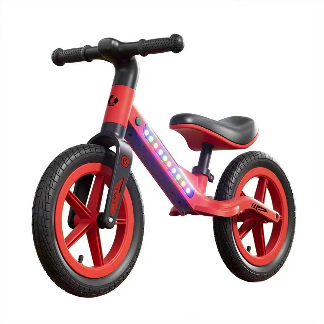 Waqile New 12-Inch Kids’ Balance Bike With Lights Suitable For Boys And Girls Aged 2-5 Features Adjustable Seat And Puncture-Proof Tires