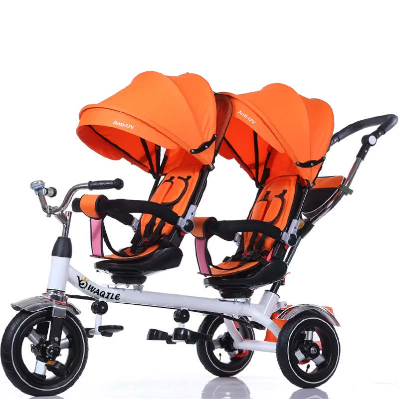 Waqile Multi-Functional Children’s Twin Tricycle Baby Tricycle Rotating Seats Reclining Four-In-One Pushcart 2-4 Years