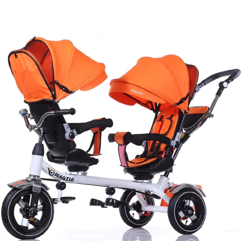 Waqile Multi-Functional Children’s Twin Tricycle Baby Tricycle Rotating Seats Reclining Four-In-One Pushcart 2-4 Years